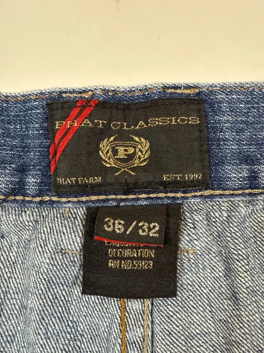 Vintage Phat Classics Phat Farm Mens Blue Denim Jeans 36/32 Relaxed Fit (GG455)